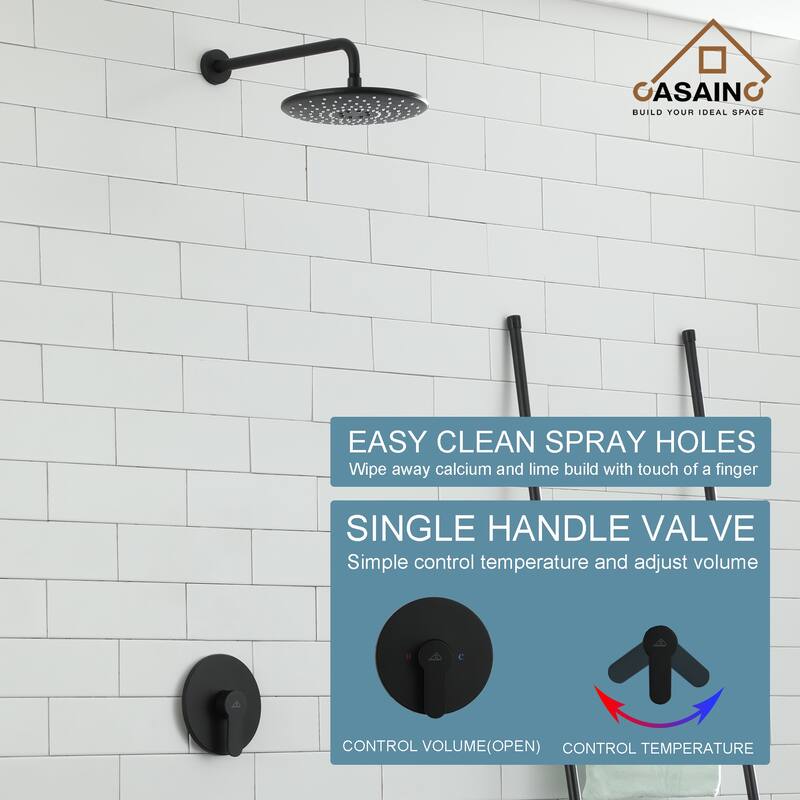 Single-Handle 1-Spray Pattern 10 in. with 1.8 GPM Wall Mount Square Shower Faucet - 9 inch