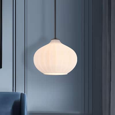 Starsky 10inch 1-Light Modern Elegan White Ribbed Glass Pendant
