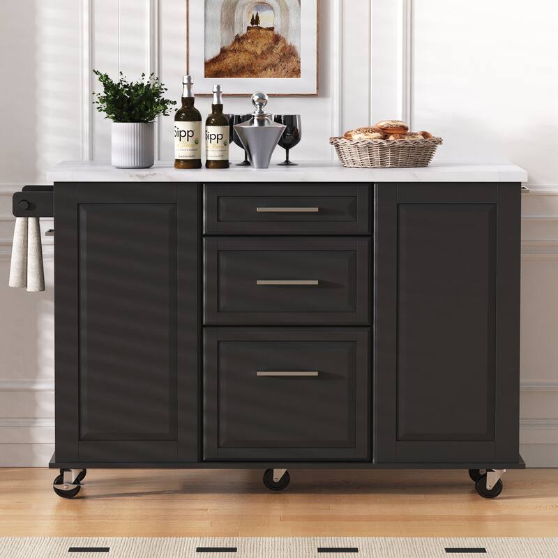 Kitchen Island with Storage Tilt Trash Can Cabinet and Pull Out Cabinet Organizer