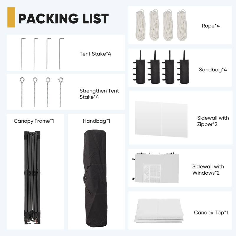 Ainfox 10x10 Pop Up Canopy Tent with 4 Sidewalls, Easy Set up with One Push Lift Outdoor Beach Gazebos with 4 Sandbags