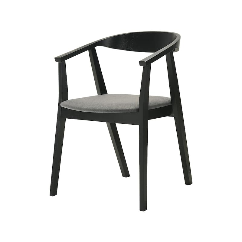 Alana Dining Chair Set of 2, Black Wood Frame, Charcoal Gray Fabric