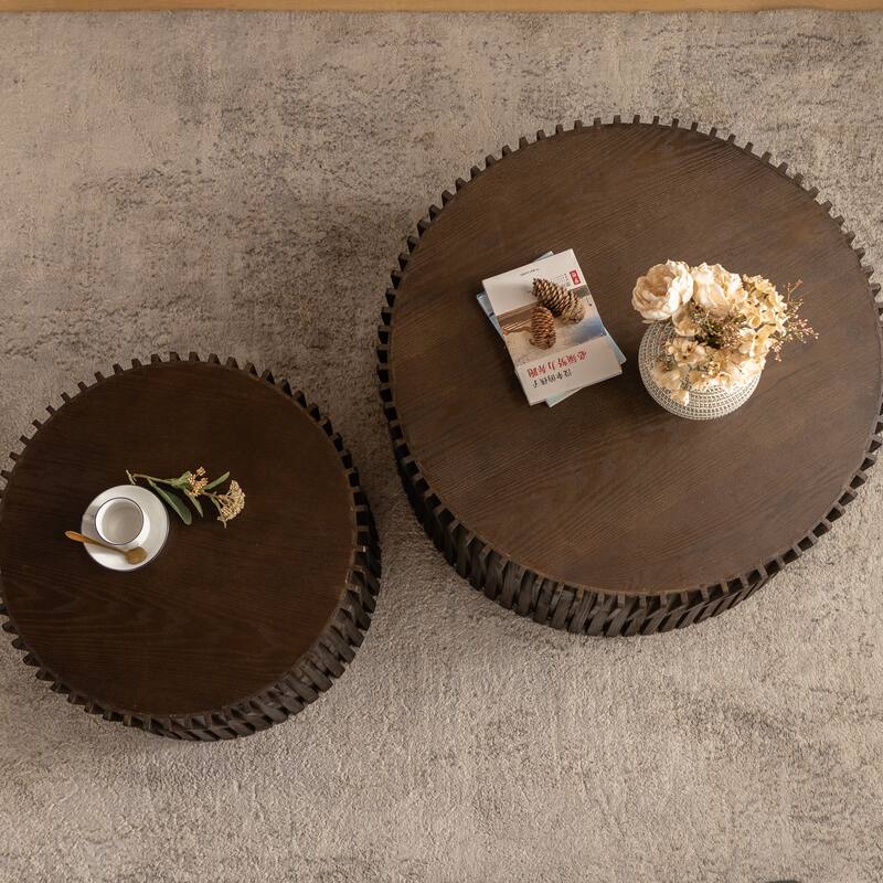 Cylindrical Nesting Coffee Table Set - Dark Brown 