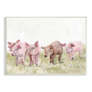 Stupell Pink Baby Pigs Grazing Farm Grassland Pasture Wood Wall Art ...