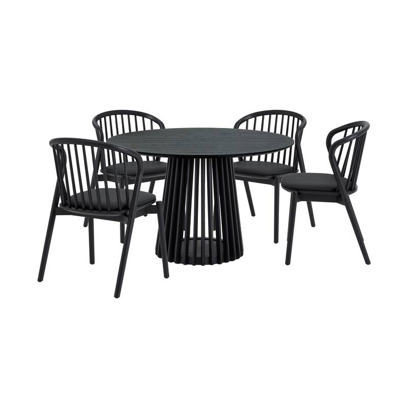 HomeRoots Five Piece Black Round Dining Set with Four Chairs