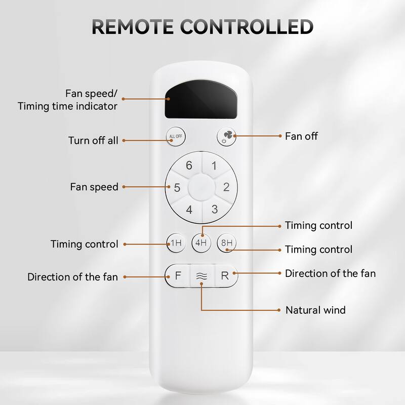 52Inch Ceiling Fan without Light, 6 Wind Speeds with Remote Control for Living Room and Patio