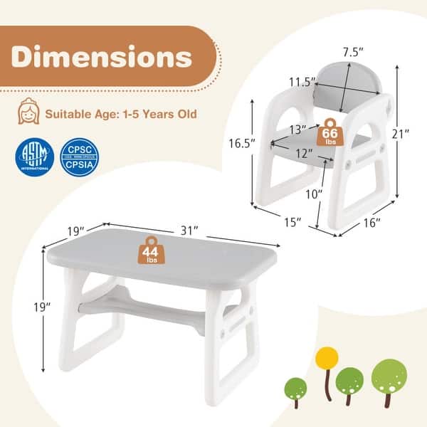 Kids Table and Chair Set with Building Blocks - 31" x 19" x 19" (L x W x H)