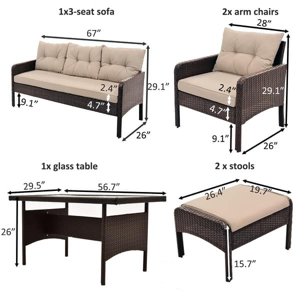 Outdoor Wicker 6-Pieces Sofa Set with Removable Cushions and Table ...