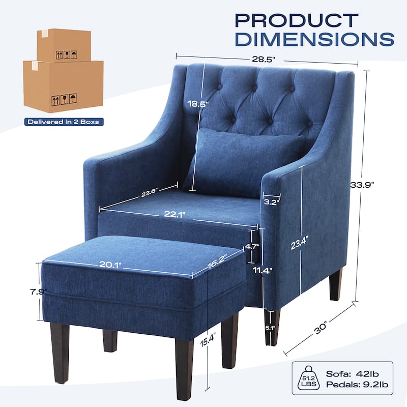 HUIMO Arm Chair Comfy Club Chair with Ottoman and Pillow