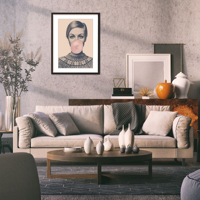 "Twiggy Chewing Bubble Gum" Framed Print Wall Art