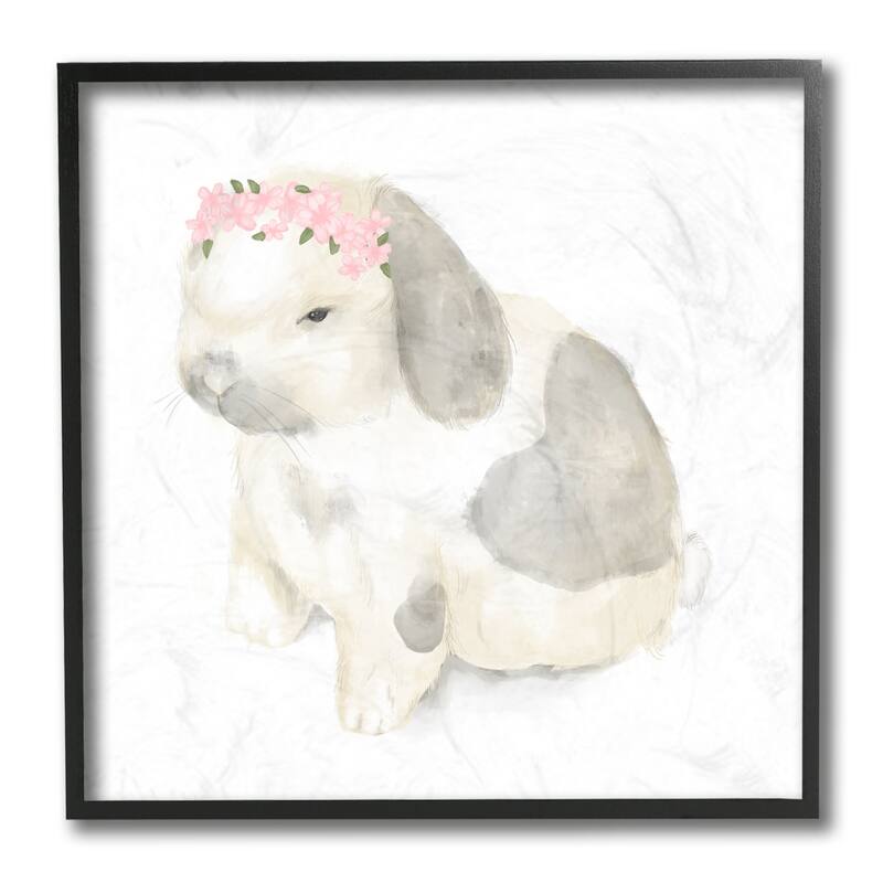 Stupell Floral Crown Baby Bunny Soft Animal Illustration Framed Giclee Art Design By Daphne Polselli - 12 x 12 - Black