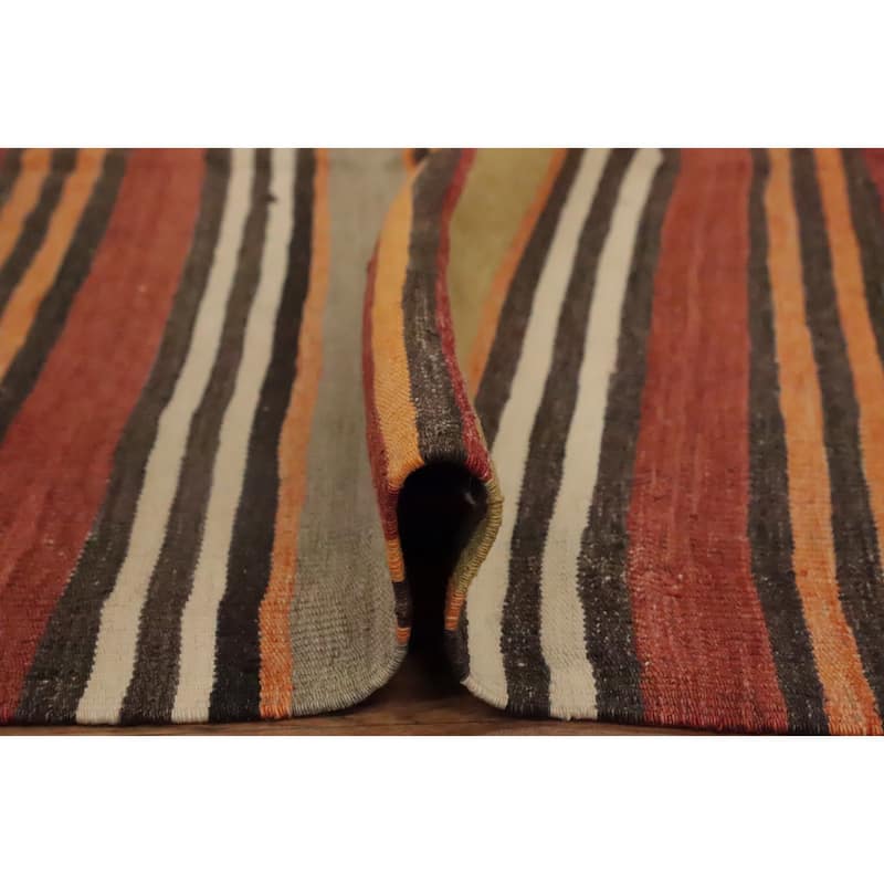Hand Woven Oriental 100% Wool Carpet Southwestern Geometric Oranges & Rust Kilim Area Rug - 9' 10'' X 4' 8''