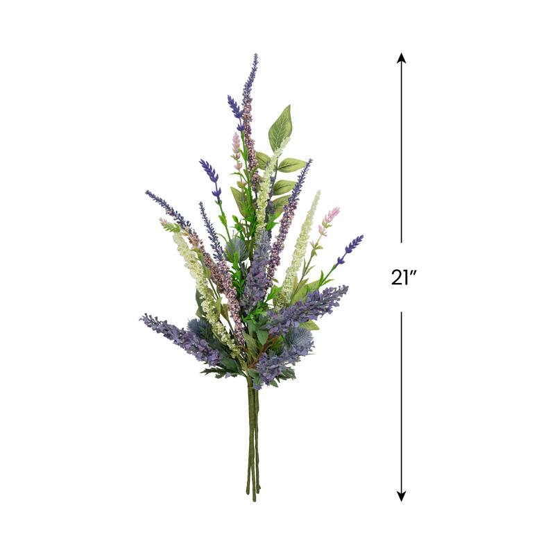 Lavender with Mixed Foliage Artificial Floral Spray - 21" - Purple