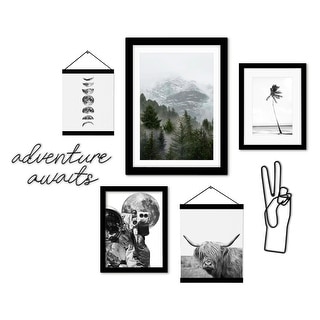 7 Piece Framed Multimedia Gallery Wall Art Set Black and White Nature ...