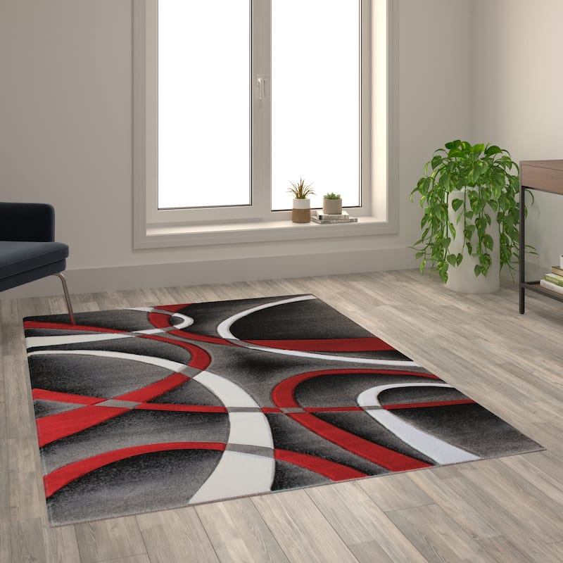 Modern Ribboned Design High-Low Pile Abstract Area Rug