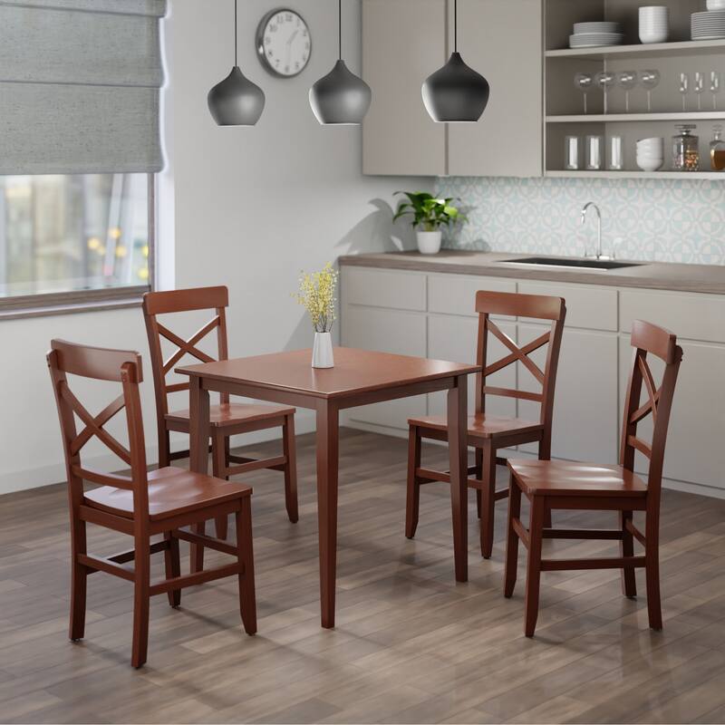 Groveland 5-Pc Set Dining Table with X-Back Chairs Walnut Finish