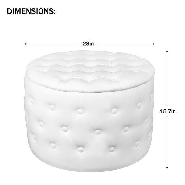 White Round Velvet upholstered Storage Ottoman Footrest Bed Bath