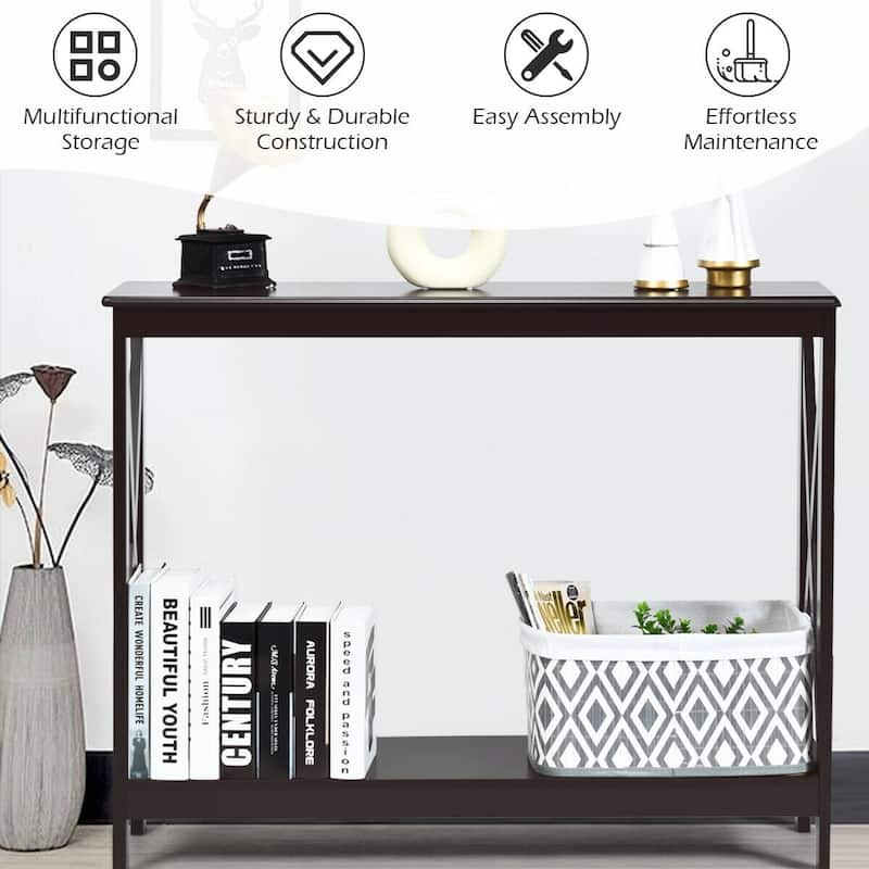 Space-Saving Console Table with Modern X-Shape and Large Shelves Perfect for Entryway or Living Room