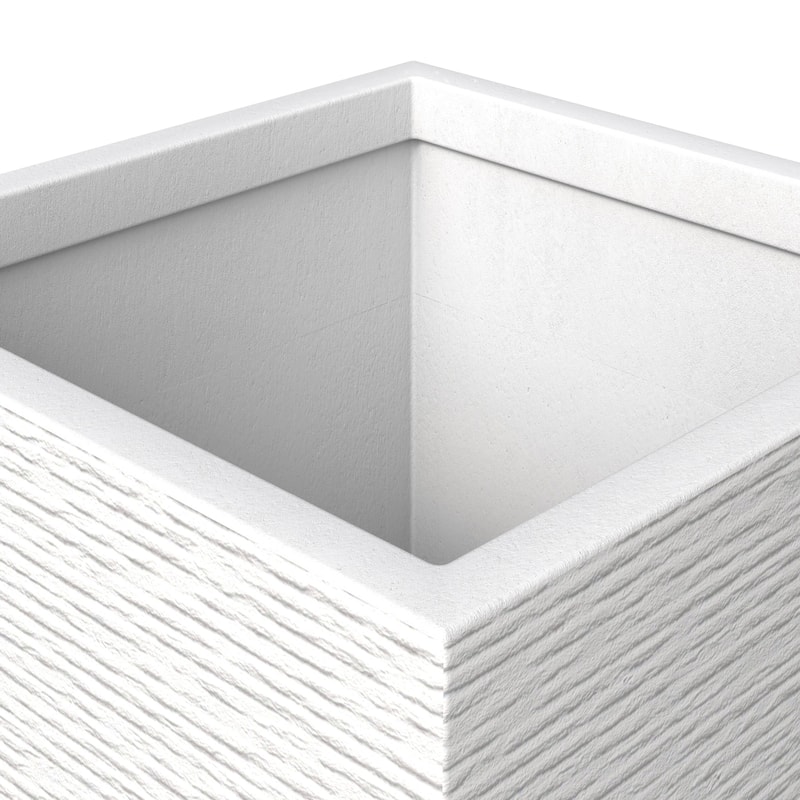 Basalt Tall Square Fiberstone Planter Modern Weather-Resistant Design for Indoor Outdoor Patio Planter Pot with Drainage