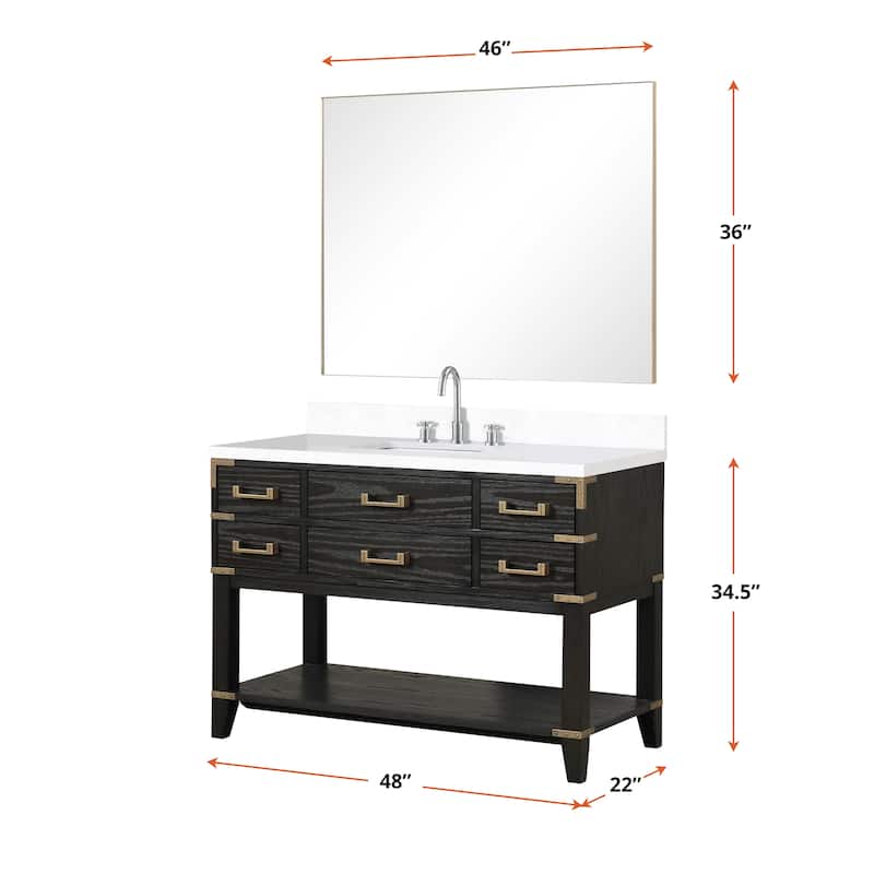 Norwalk 48 in W x 22 in D Black Oak Single Bath Vanity and White Quartz Top