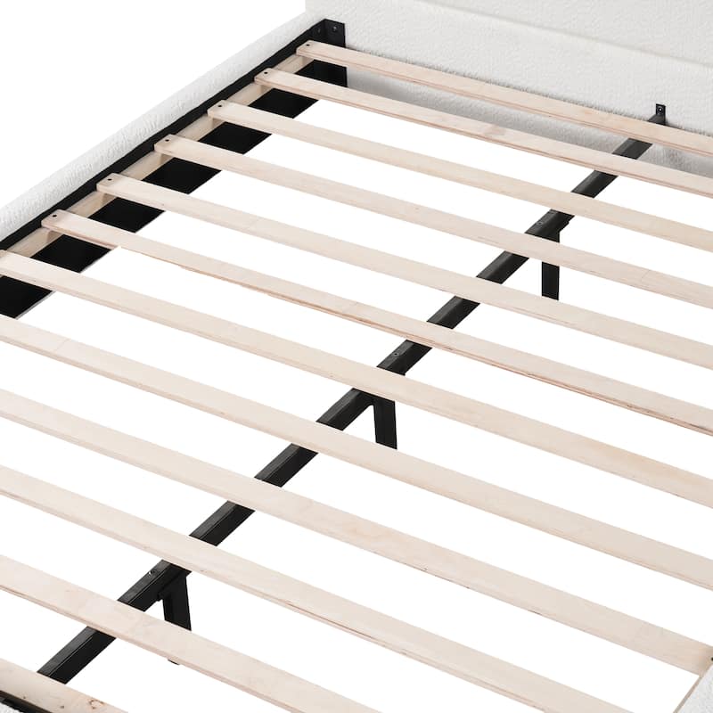 Christopher Knight Home - Verdes Modern Soft Boucle Upholstered Platform Bed with Solid Wood Legs, Trim & Padded Headboard