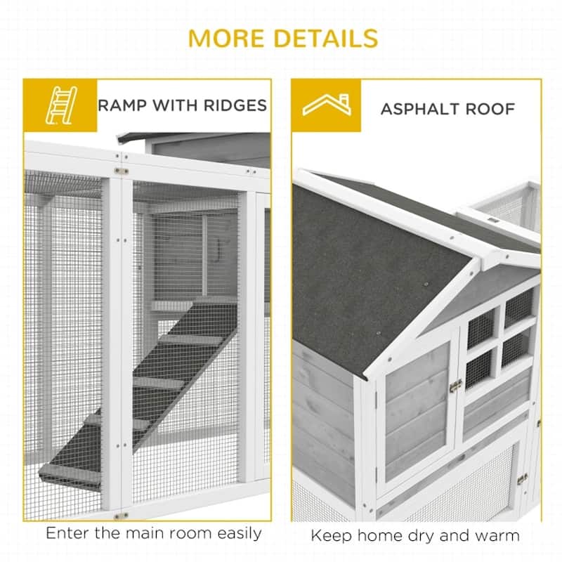 White-Grey-Black Fir Wood Hutch with Asphalt Roof for Small Pets - 102" L x 25.25" W x 36.25" H