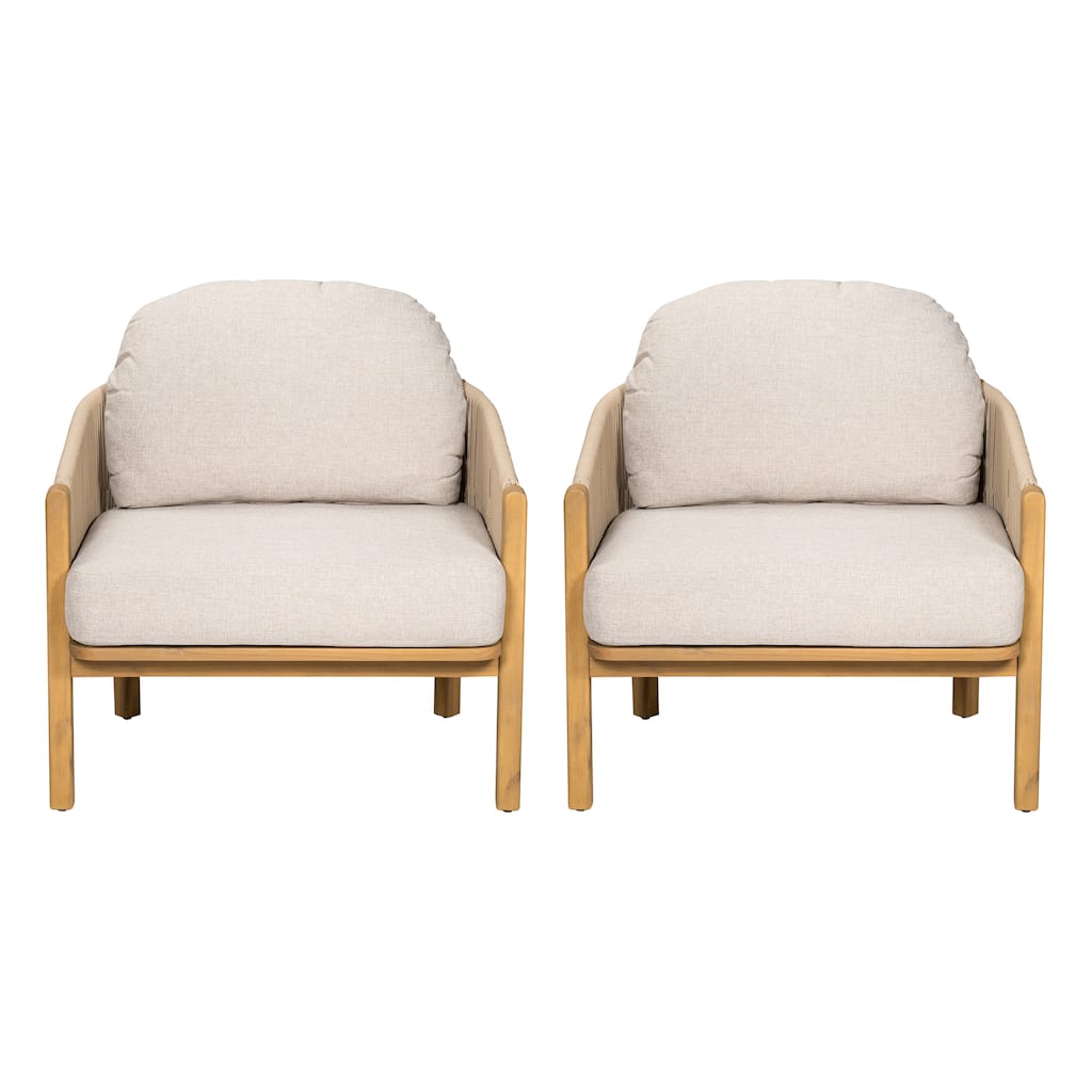 Set of 2 Leisure Chair Teak Beige Dining Chair Club Chair with Wood Frame, Padded Chair Office Chair Reception Chair