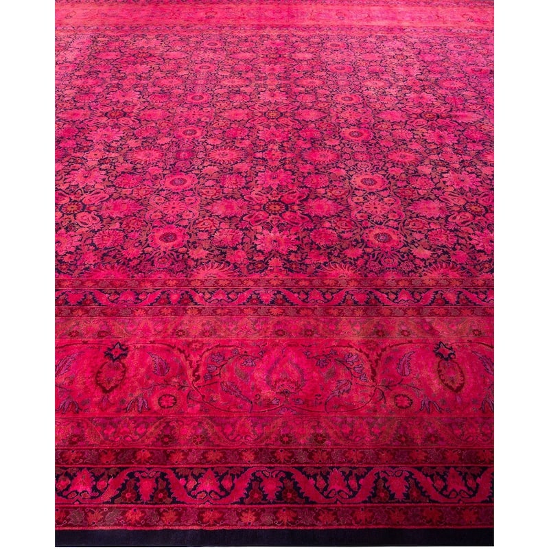Overton Handknotted Wool Vintage Inspired Contemporary Overdyed Blue Area Rug - 15' 10" x 11' 10"