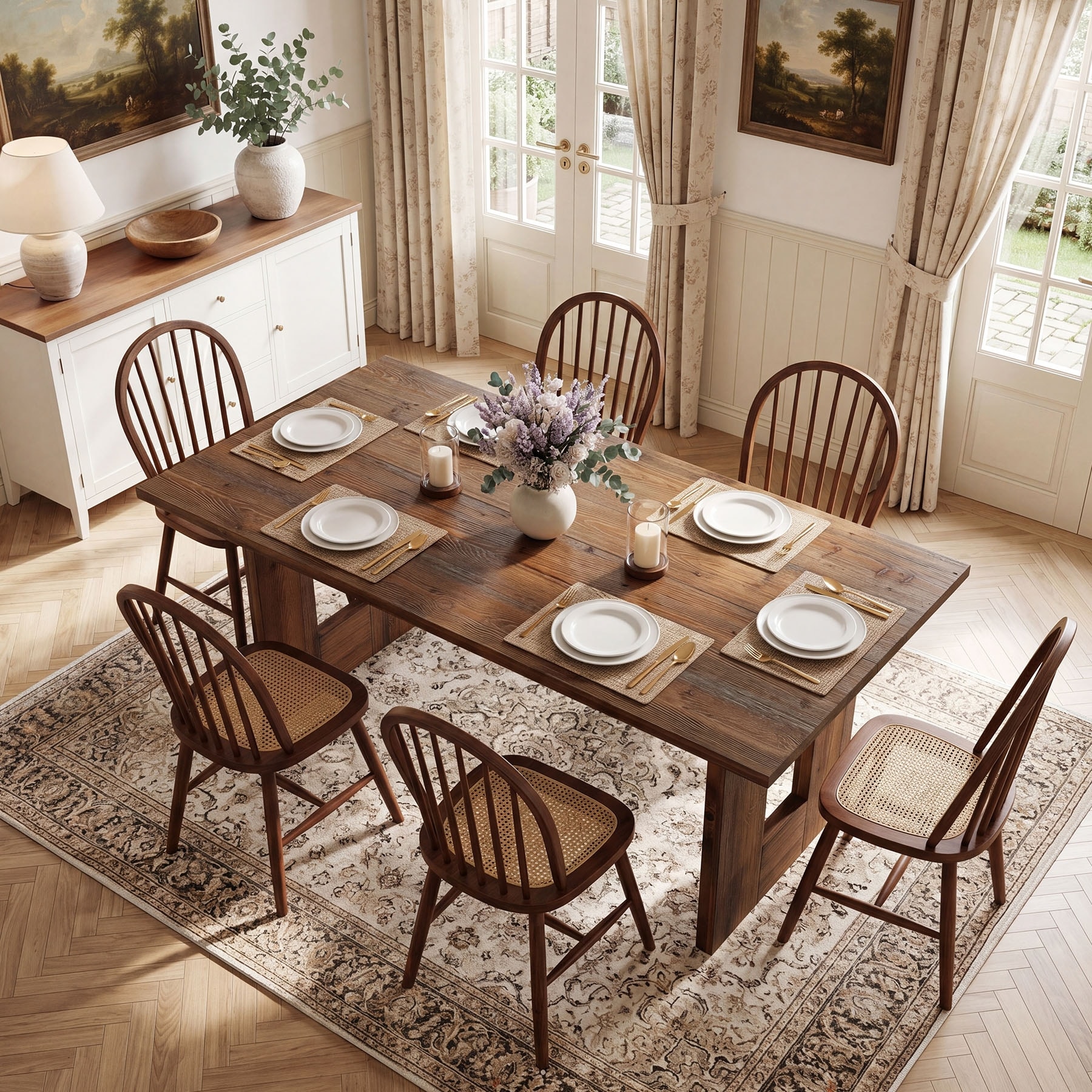63" Solid Wood Dining Table for 4-6 People, Rectangular Wood Kitchen Table for Dining Room, Living Room