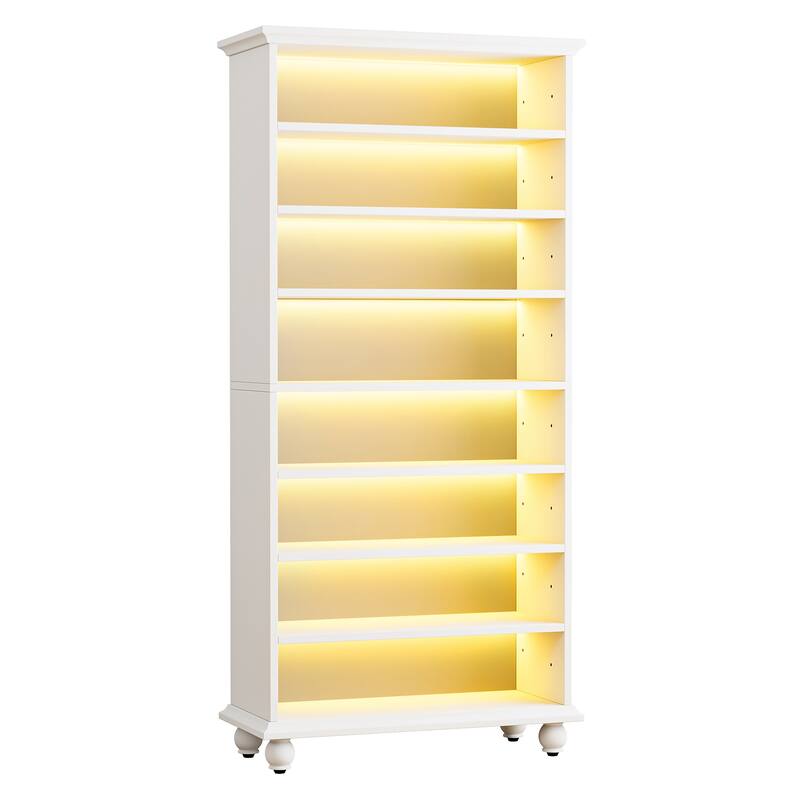 28" White 8-Tier Shoe Storage Cabinet with LED Light Strip