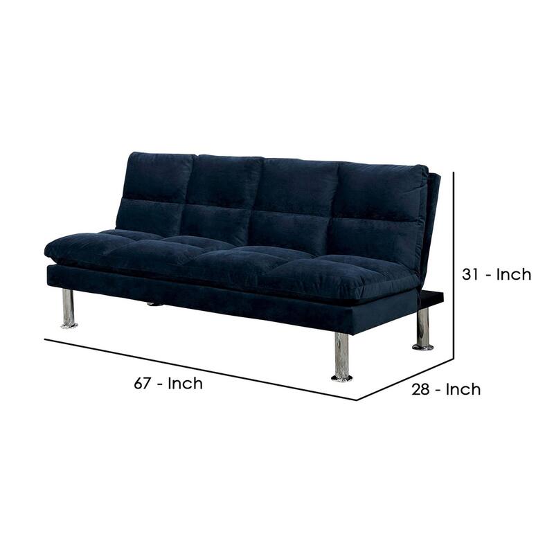 Futon Sofa with Tufted Padded Seating and Metal Legs, Blue