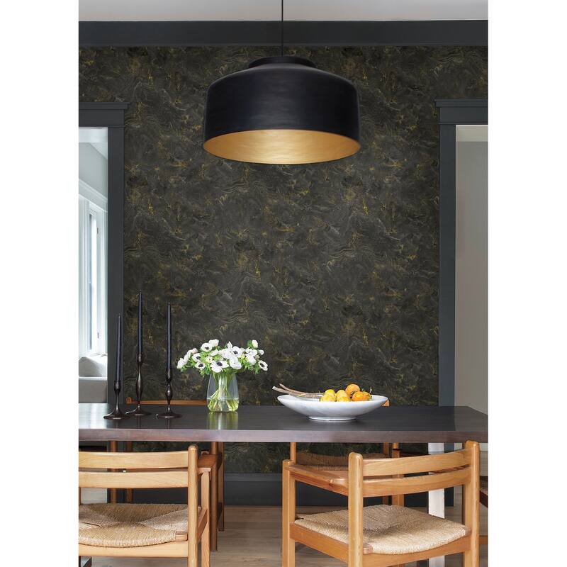 A-Street Prints Meness Black Metallic Marbling Wallpaper