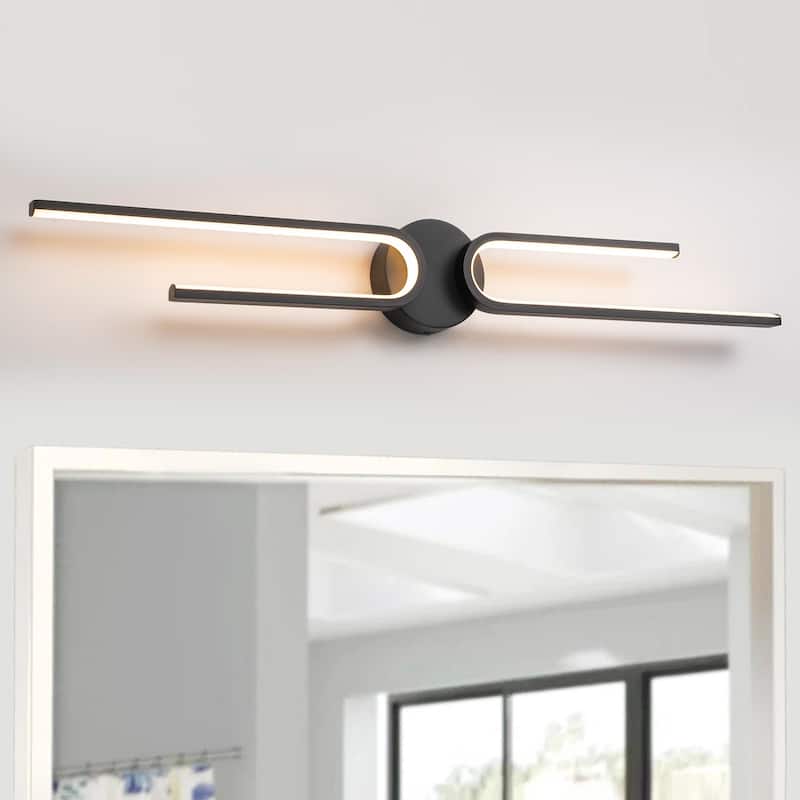 2-Light Modern Aluminum Black Linear Bathroom Vanity Light Integrated LED 3000K Wall Light