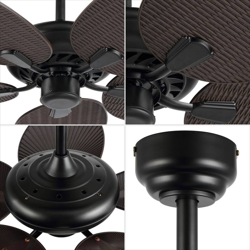 Max 52" Bohemian Industrial Iron/Plastic Mobile-App/Remote-Controlled 6-Speed Palm Blade Ceiling Fan, by JONATHAN Y