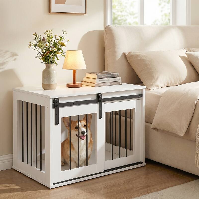 Gymax Dog Crate Furniture 31.5'' Heavy Duty Dog Kennel w/Sliding Barn