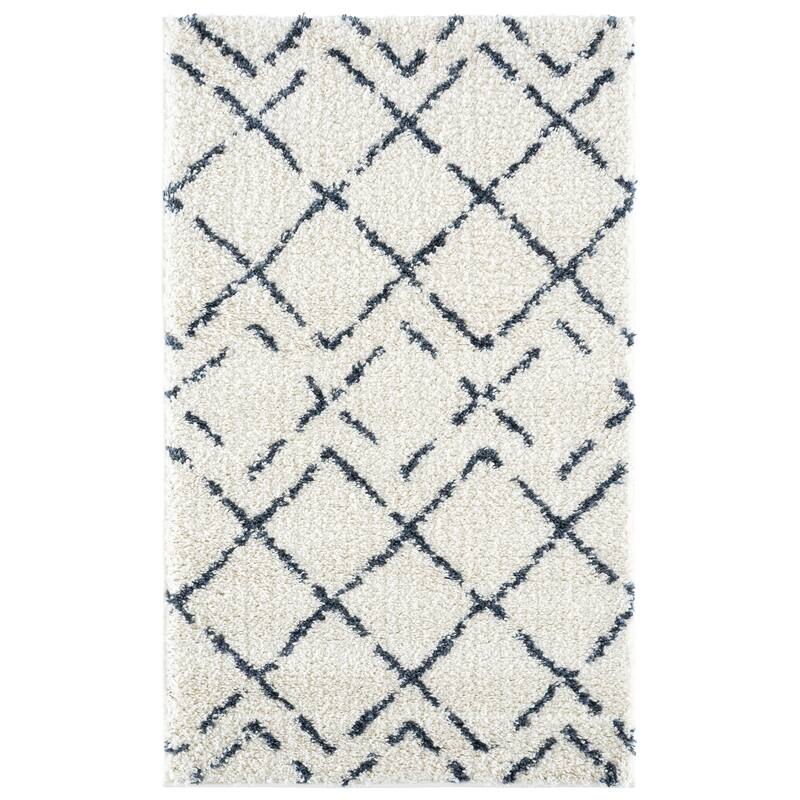 SAFAVIEH Arizona Shag Ghinwa 1.2-inch Thick Rug - 3'2" x 5' - Ivory/Slate