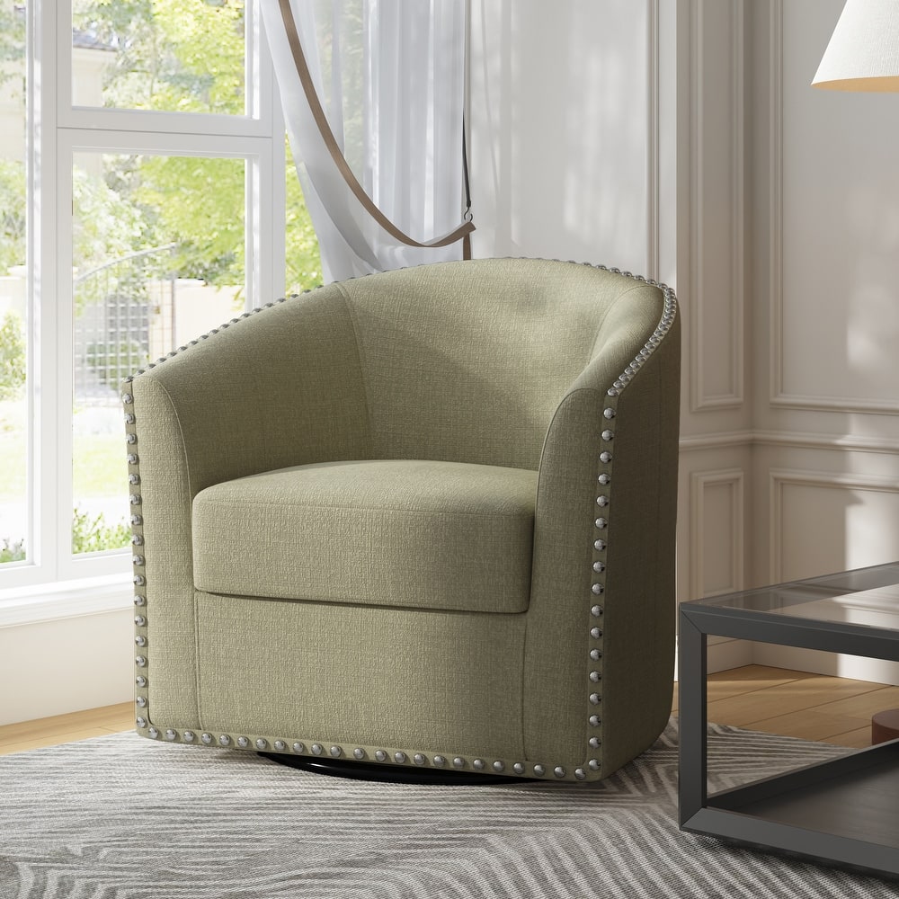 Modern Swivel Barrel Chair with Nailhead Trim