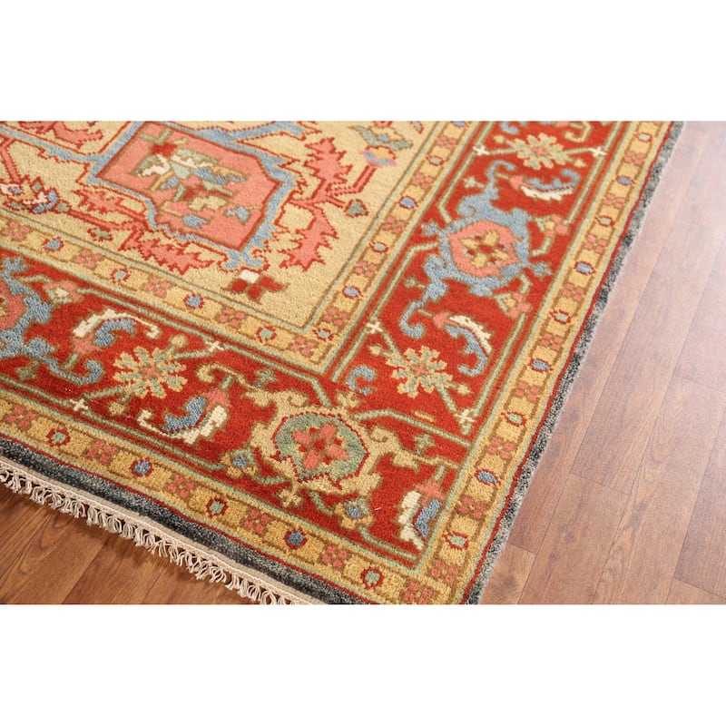 Heriz Serapi Indian Area Rug Handmade Orange Wool Carpet - 8'11" x 11'9"