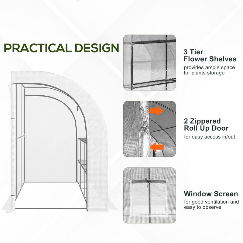 Outsunny 10' x 5' x 7' Outdoor Walk-In Greenhouse, Plant Nursery with Zippered Doors, PE Cover and 3-Tier Shelves