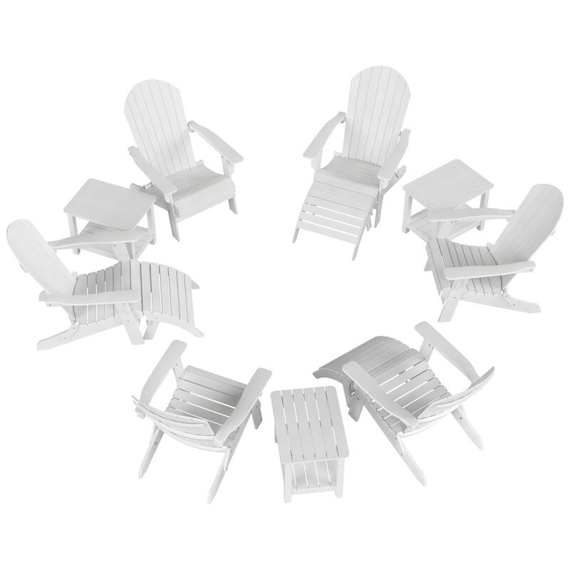 Vineyard HIPS Outdoor Folding Eco-Friendly All Weather Seashell Adirondack Chairs (12-Piece Conversation Set)