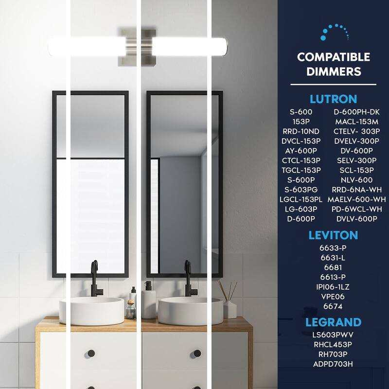 Luxrite LED Bathroom Vanity Light Fixtures 24 Inch Brushed Nickel 5 CCT 2700K-5000K 24W 1700 Lumens CRI 90 Dimmable