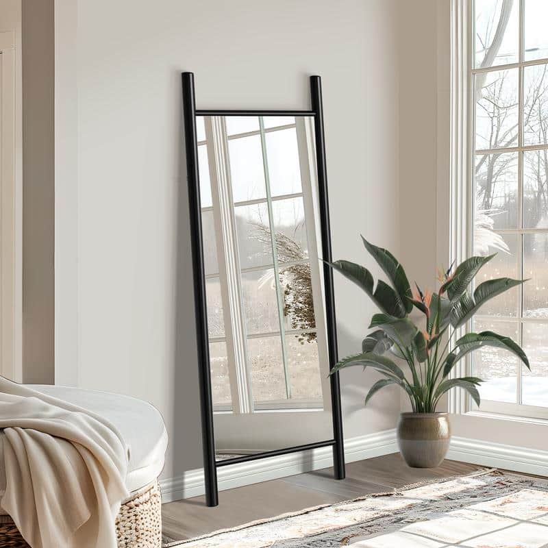 Ladder-Style Arched Solid Wood Framed Full Length Leaning Mirror