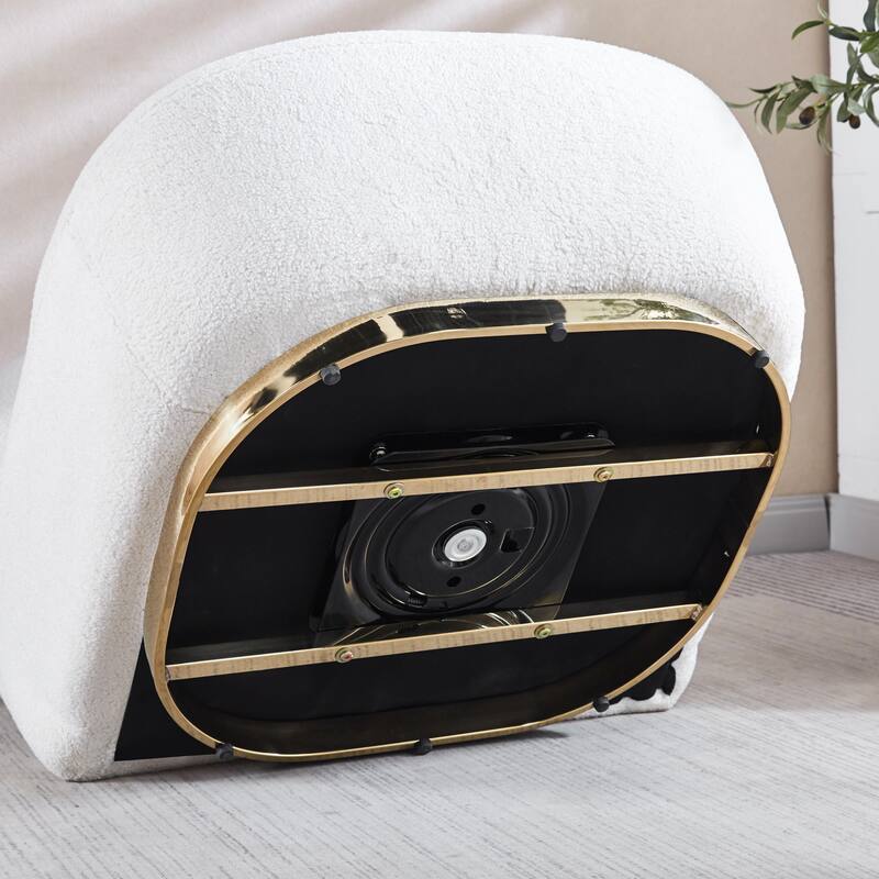 White Modern 33.07" Polyester Swivel Barrel Chair with Gold Finish Stainless Steel Base