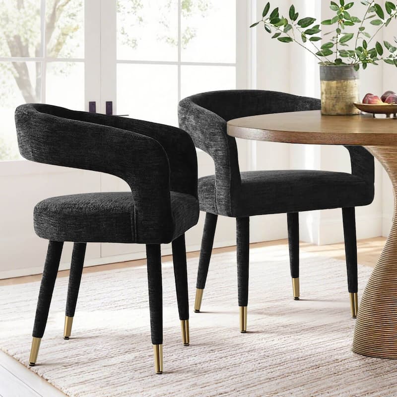 Modern Upholstered Dining Chairs with Arm (Set of 2) - Black