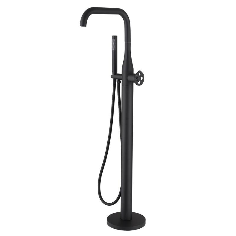 42"H Stainless Steel Floor Mounted Tub Faucet with Handheld Shower - Matte Black