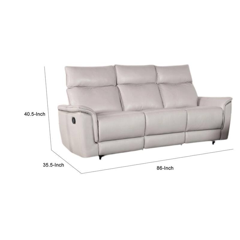 Lenne Sofa, Taupe Gray Faux Leather, Manual Reclining Mechanism, 86 Inch
