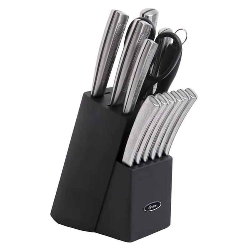 Oster Wellisford Stainless Steel Kitchen Knife Cutlery Set with Block, 14 Piece - 7.5
