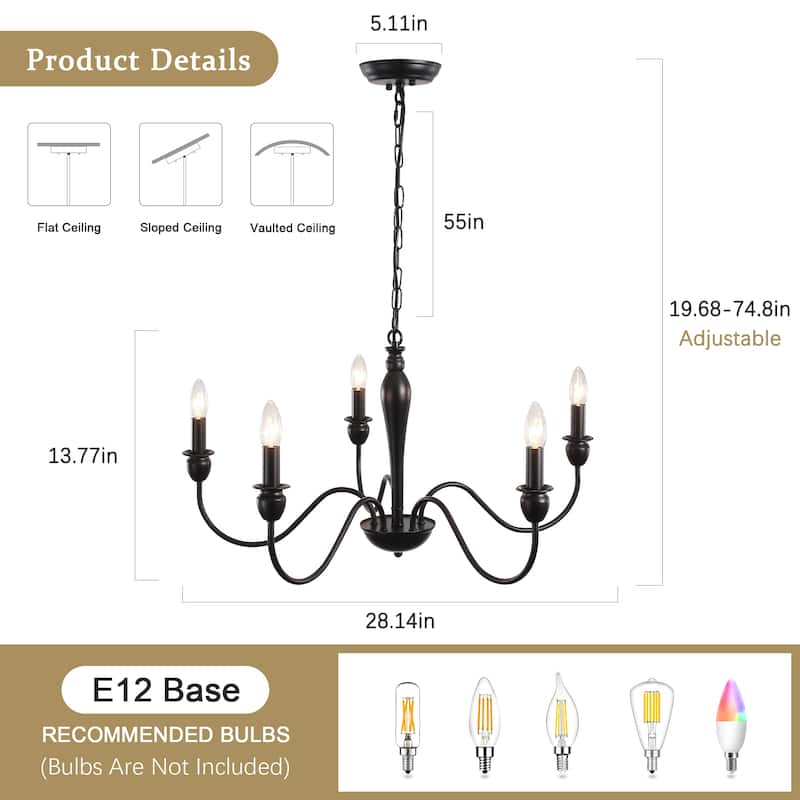 5-Light 28.14-inch Classic Chandelier Light for Kitchen Island Bedroom