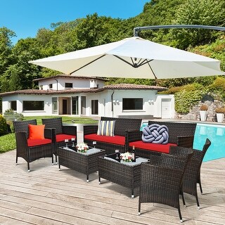 Costway 8PCS Rattan Patio Furniture Set Cushioned Sofa Chair Coffee - See Details