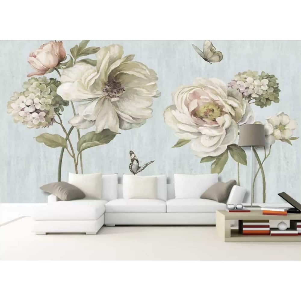 GK Wall Design Watercolor Peony Flower Vintage Hydrangeas Removable Wallpaper