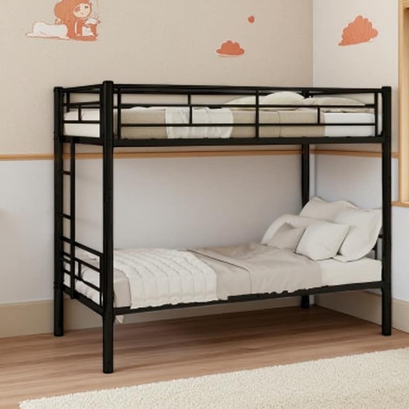 Twin over Twin Steel Bunk Bed with Guardrails & Ladder, Convertible Metal Frame, Easy Assembly Kids Bed